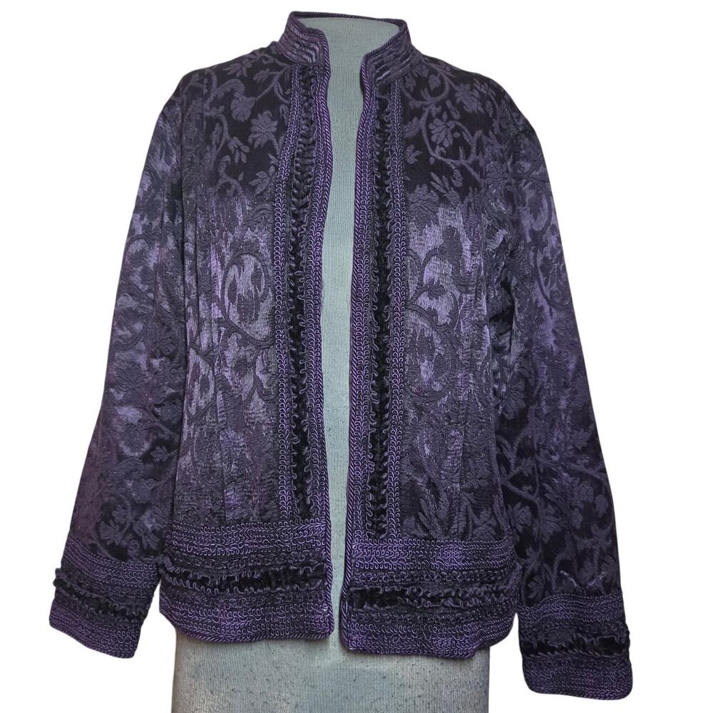Purple Cotton Blend Open Front Blazer Jacket Size Large